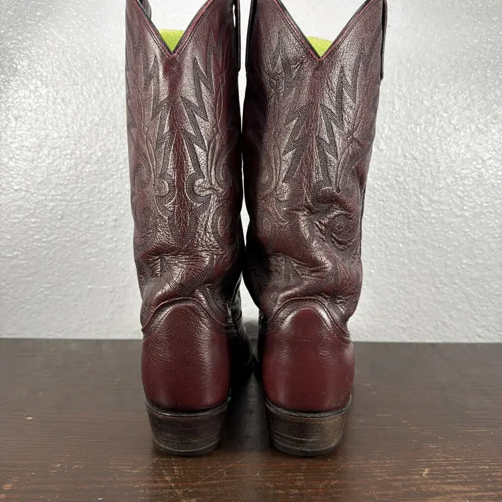 Vintage Dan Post 16773 Burgundy Leather Cowboy Boots Men’s Size 9.5 D Made L USA
